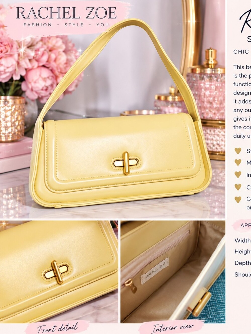 RACHEL ZOE PALE YELLOW Shoulder Bag with Gold Turn-Lock ( NEW without tags)